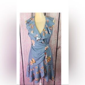 Keepsake The Label Blue Floral Wrap Dress Size Small